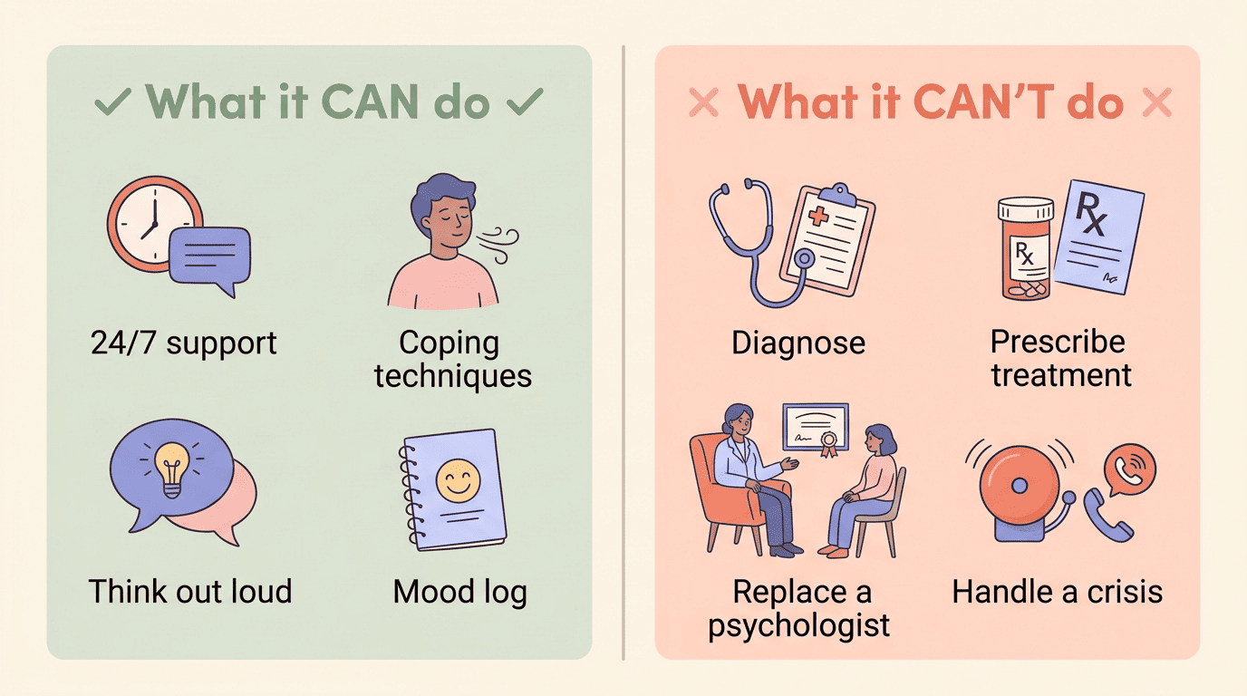 Comparison of what a free AI psychologist can and cannot do