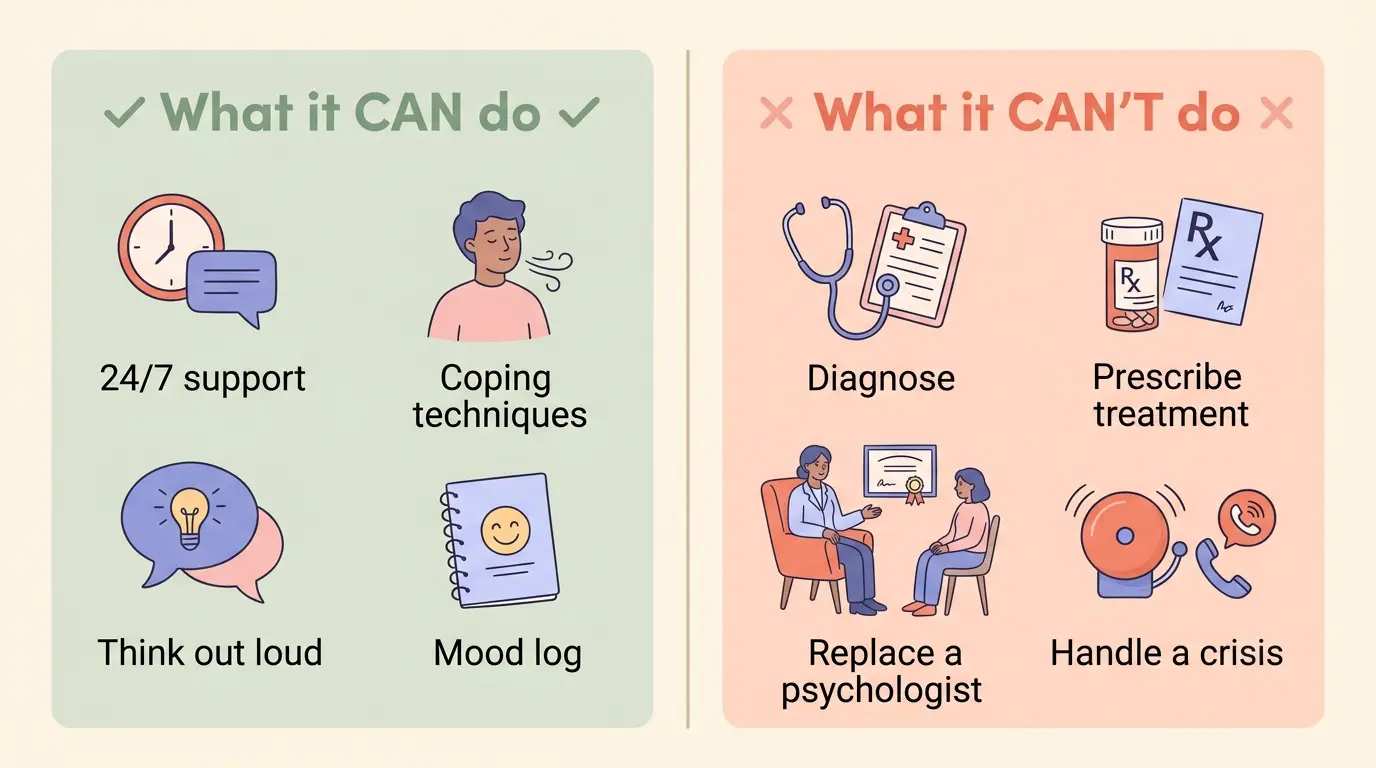 Sammenligning af, hvad en gratis AI-psykolog kan og ikke kan