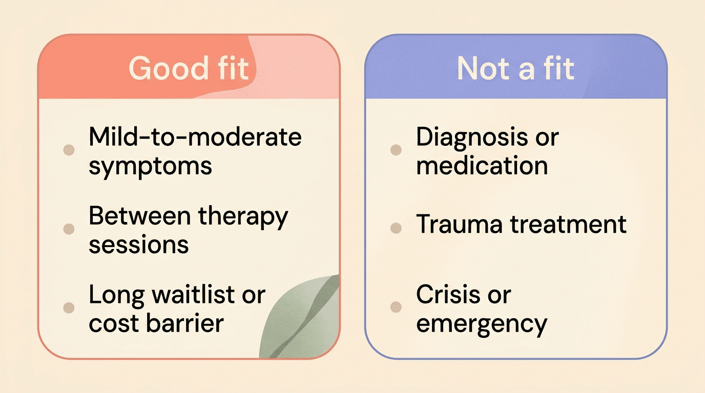 Good fit versus not a fit checklist for using an AI psychologist